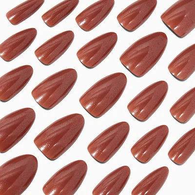 Brown Glazed Long Almond Vegan Faux Nail Set - 24 Pack