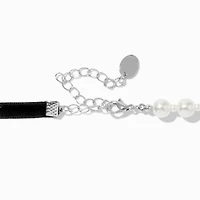 Pearl & Black Velvet Bow Choker Necklace