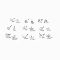 Silver-tone Star Bursts Stud Earrings - 9 Pack 