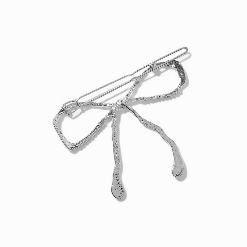 Silver Metal Hair Bow Clip 