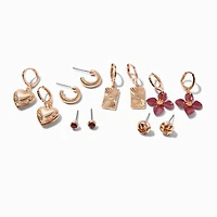 Gold-tone Luxe Locket Charms Earring Stackables Set - 6 Pack