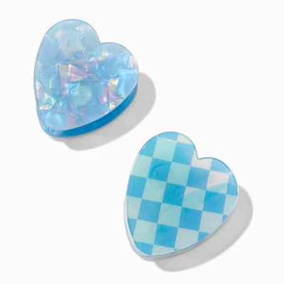 Blue Checkered Heart Hair Claws - 2 Pack