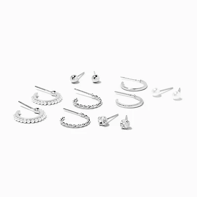 Silver-tone Crystal Earrings Set - 6 Pack