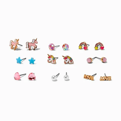 Pink Unicorn Stud Earrings - 9 Pack
