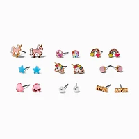 Pink Unicorn Stud Earrings - 9 Pack