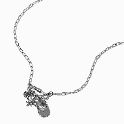 Silver-tone Cubic Zirconia Safety Pink Charm Pendant Necklace