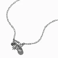 Silver-tone Cubic Zirconia Safety Pink Charm Pendant Necklace