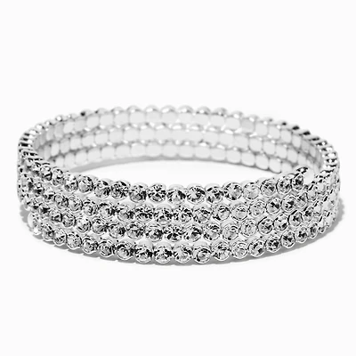 Silver-tone Rhinestone Bezel Coil Bracelet