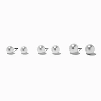 Small White Pearl Stud Earrings - 3 Pack