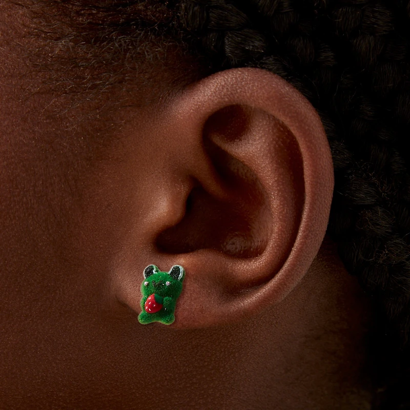 Fuzzy Frog Stud Earrings