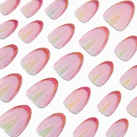 Pink Holographic Short Almond Vegan Faux Nail Set - 24 Pack