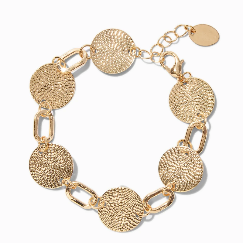 Gold-tone Textured Disc Chain Bracelet