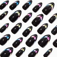 Chrome Tips Black Stiletto Vegan Faux Nail Set - 24 Pack