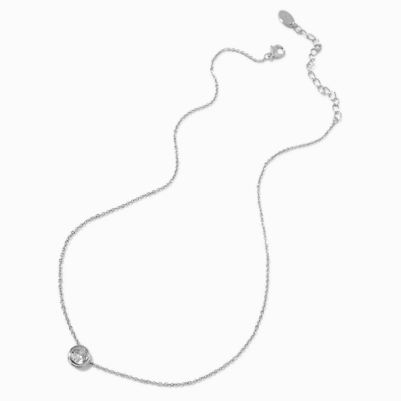 Silver-tone Cubic Zirconia Round Pendant Necklace