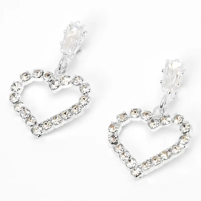 Silver-tone Rhinestone Heart 0.5" Drop Earrings