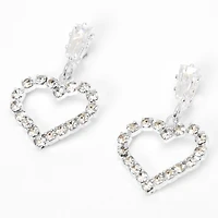 Silver-tone Rhinestone Heart 0.5" Drop Earrings