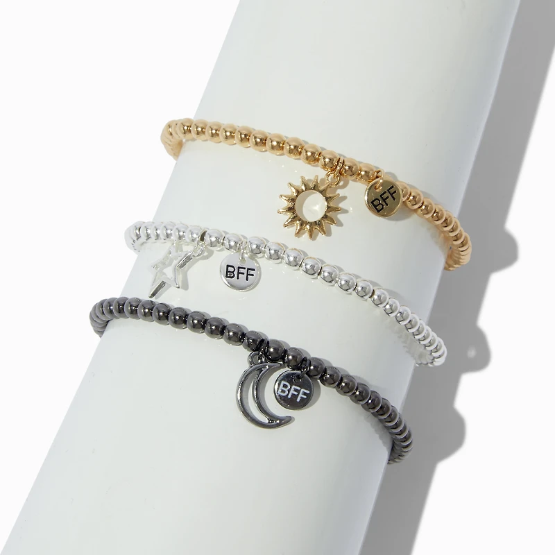Best Friends Mixed Metal Celestial Beaded Stretch Bracelets - 3 Pack