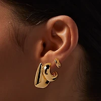 Gold-tone Thick Stackable Hoop Earrings - 3 Pack