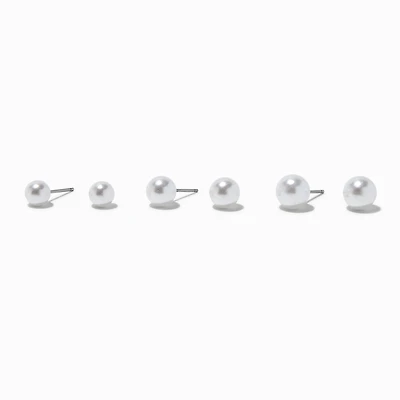Graduated Pearl 6mm, 7mm, 8mm Stud Earrings - 3 Pack