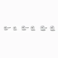 Graduated Pearl 6mm, 7mm, 8mm Stud Earrings - 3 Pack