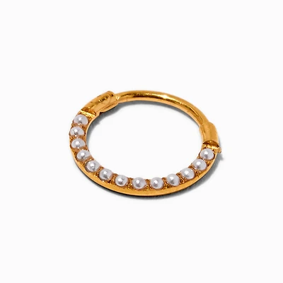 20G Gold-tone Stainless Steel Pearl Clicker Nose Hoop 