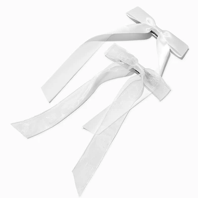 White Organza & Sheer Hair Bow Clips - 2 Pack