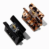 Gold Tortoiseshell & Black Square Hair Claws - 2 Pack