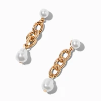 Pearl & Gold-tone Cuban Chain 2" Drop Earrings
