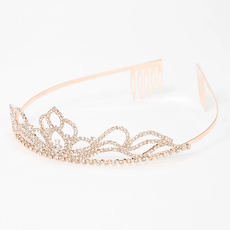 Rose Gold Rhinestone Lotus Flower Mini Tiara