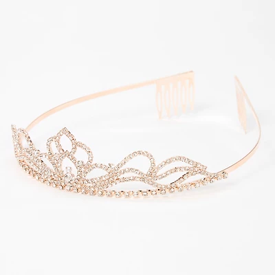 Rose Gold Rhinestone Lotus Flower Mini Tiara