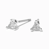 Silver-tone Cubic Zirconia 3mm Trillion Stud Earrings