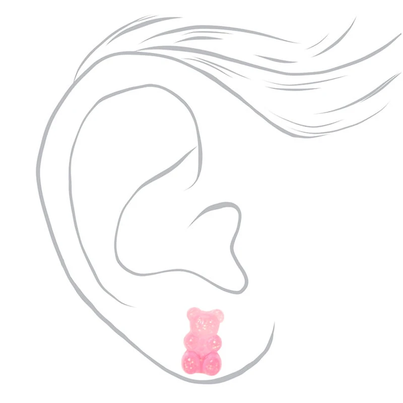 Pink 0.5" Gummy Bears® Glow In The Dark Stud Earrings
