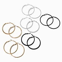 Mixed Metal 50mm Hoop Earrings - 6 Pack