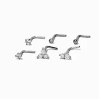 20G Silver-tone Stainless Steel Cubic Zirconia Mixed Bling Nose Studs - 6 Pack