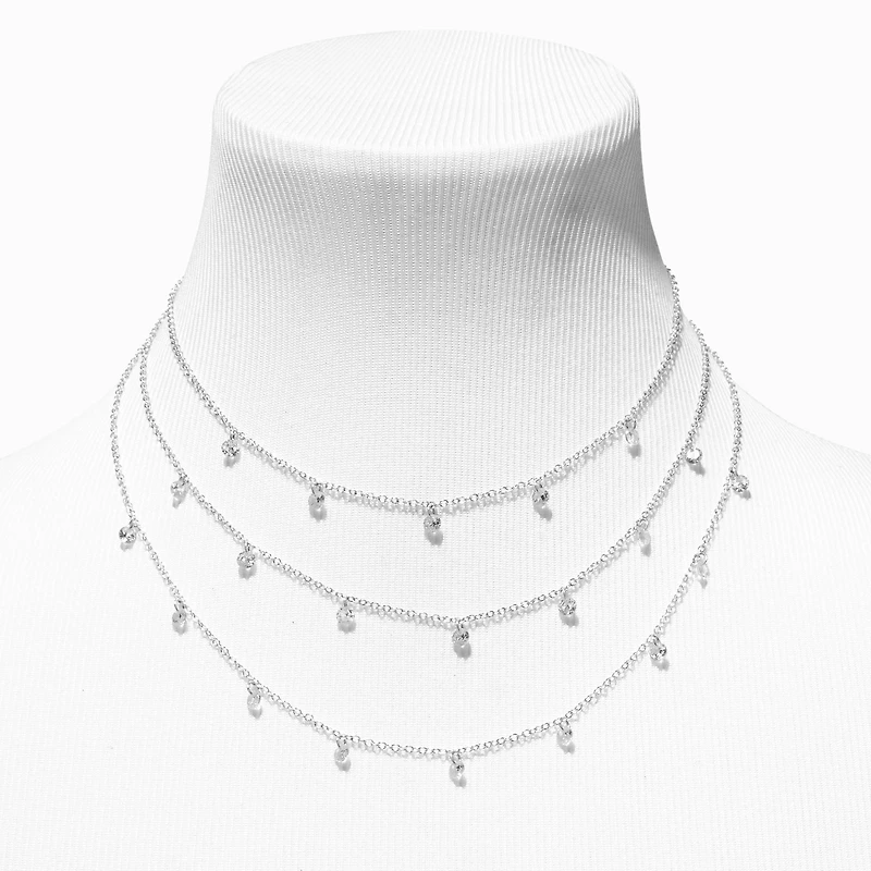 Silver-tone Cubic Zirconia Confetti Multi-Strand Necklace