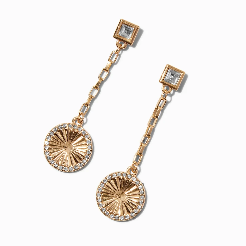 Gold-tone Chain Crystal Round Drop Earrings