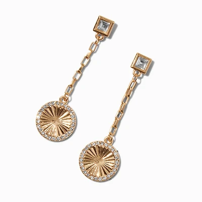 Gold-tone Chain Crystal Round Drop Earrings