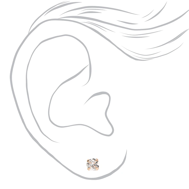 Rose Gold-tone Cubic Zirconia 3mm, 4mm, & 5mm Round Stud Earrings - 3 Pack