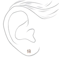 Rose Gold-tone Cubic Zirconia 3mm, 4mm, & 5mm Round Stud Earrings - 3 Pack