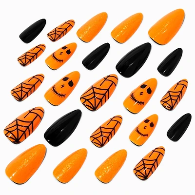 Jack-o-Lantern Halloween Squareletto Press On Faux Nail Set - 24 Pack