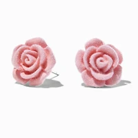 Carved Pink Velvet Rose Stud Earrings
