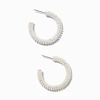 White Beaded Hoop Earrings