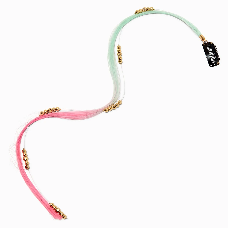 Mint Green & Pink Gold-tone Pearl Faux Hair Clip In Extensions - 2 Pack