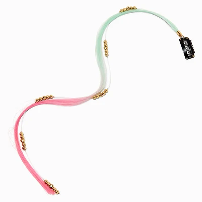 Mint Green & Pink Gold-tone Pearl Faux Hair Clip In Extensions - 2 Pack