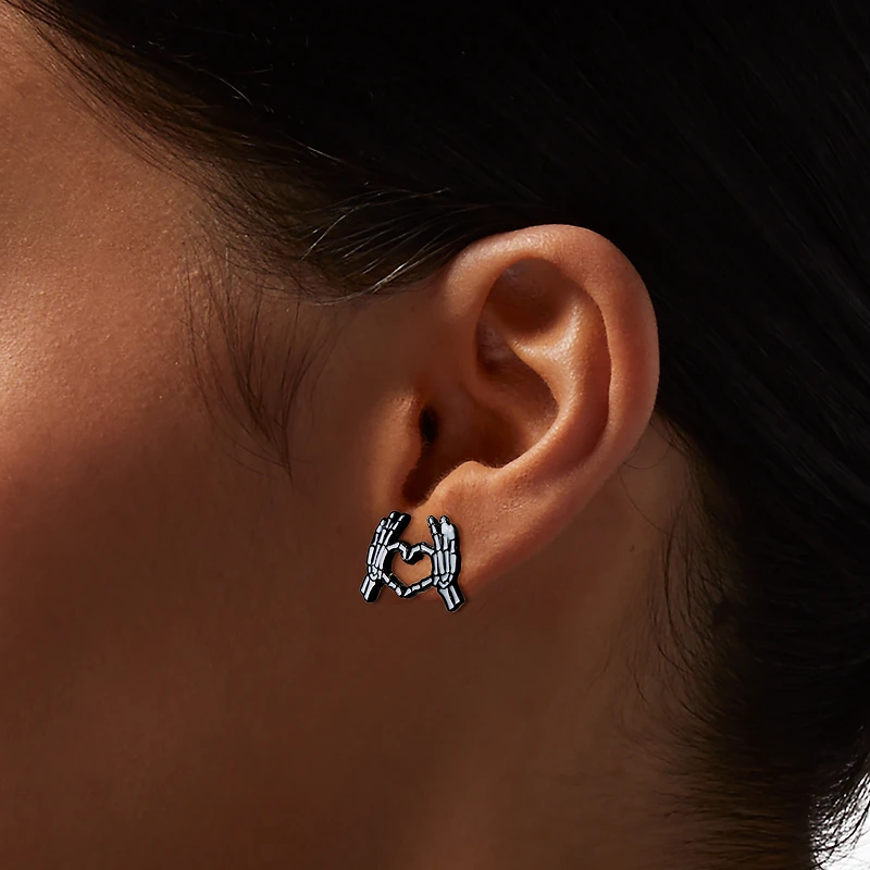 Skeleton Hand Heart Halloween Stud Earrings