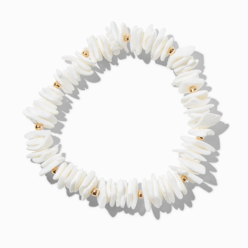 White Stacked Shell Stretch Bracelet