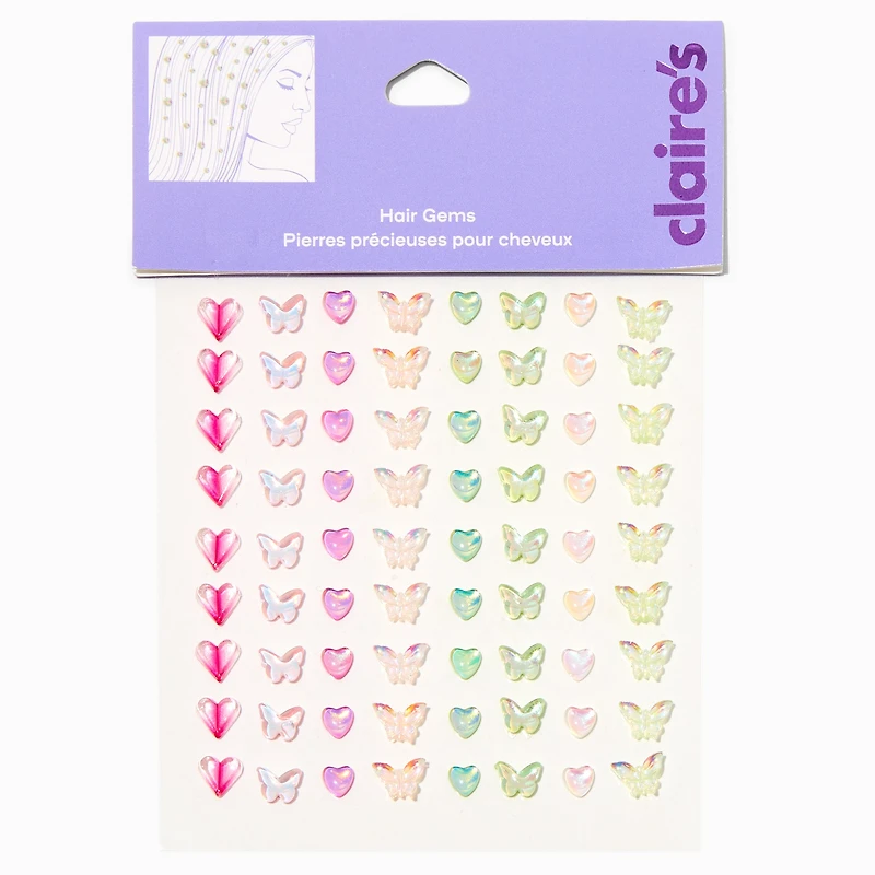 Rainbow Assorted Butterfly Hair Gems - 80 Pack