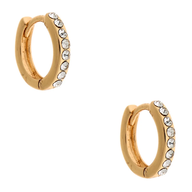 Gold-tone Crystal 10mm Huggie Hoop Earrings