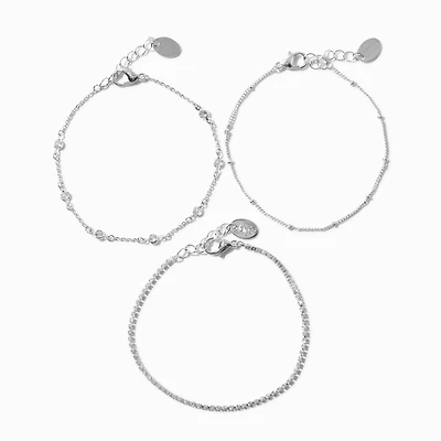 Silver-tone Cubic Zirconia Confetti Chain Bracelets- 3 Pack
