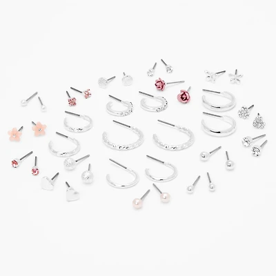 Silver-tone Pretty Pink Earrings Set - 20 Pack